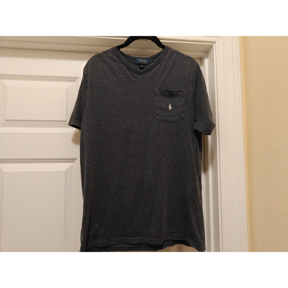 Polo Ralph Lauren Boys XL 18-20 Charcoal Gray V-Neck Pocket T-Shirt Heathered